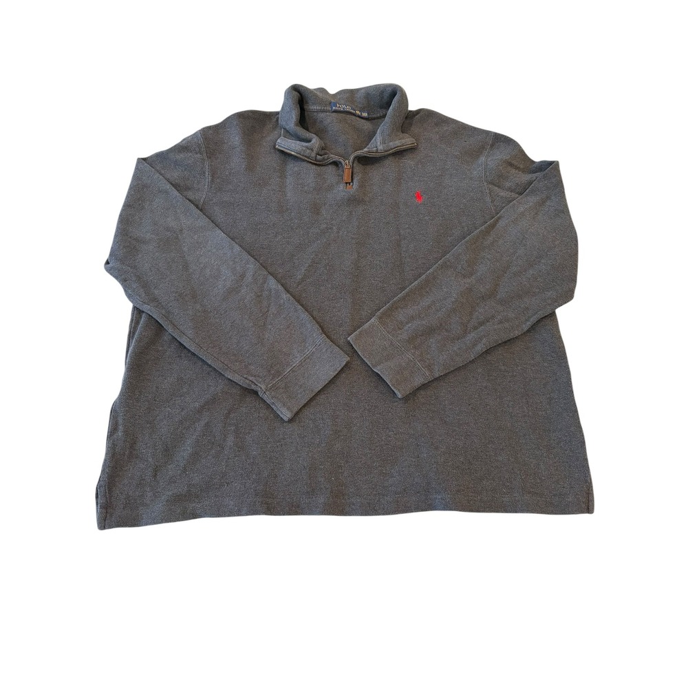 Polo Ralph Lauren Mens XXL Quarter Zip Pullover Charcoal Grey Cotton Sweater